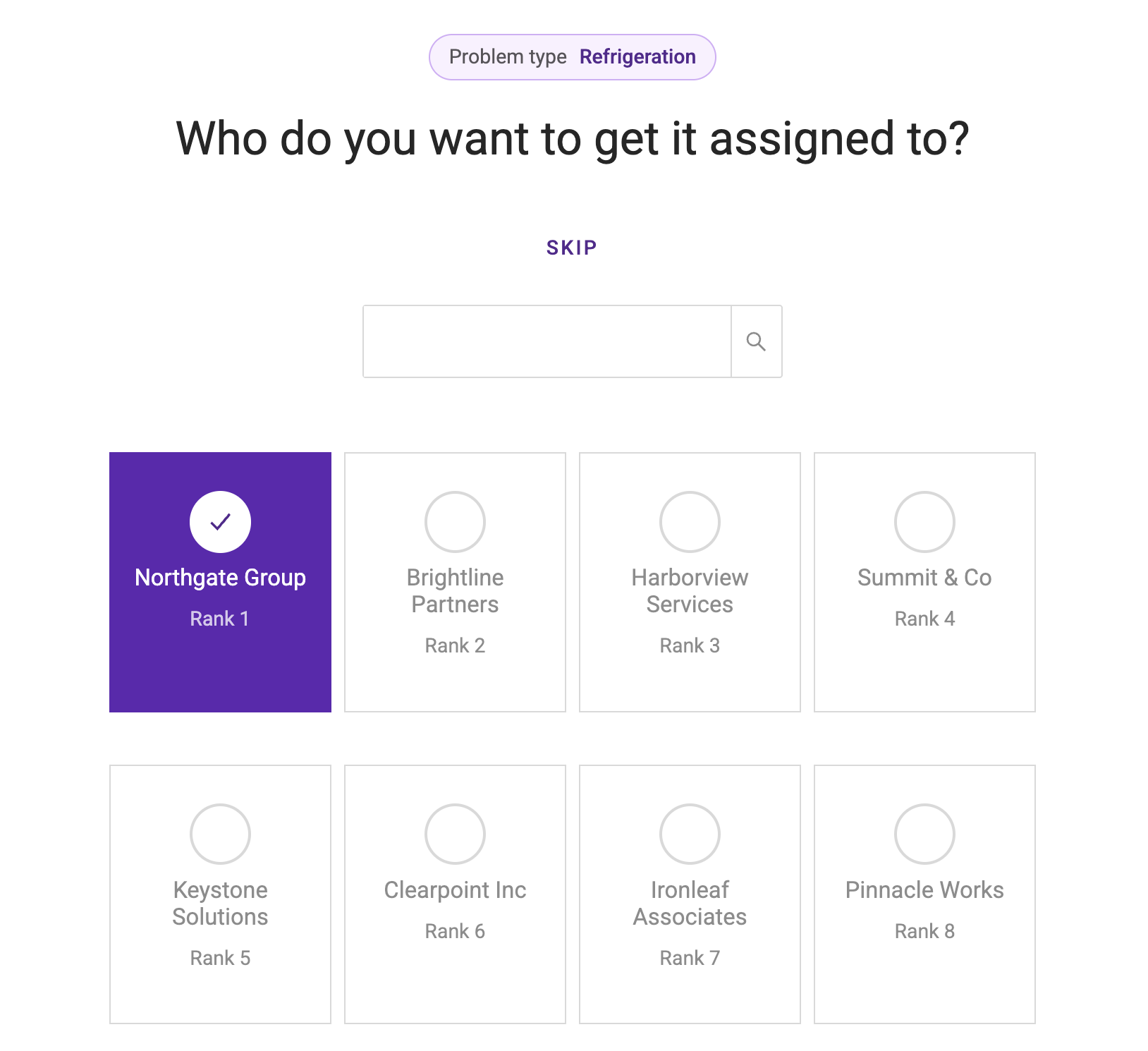 Service provider selection ranked for the work order trade