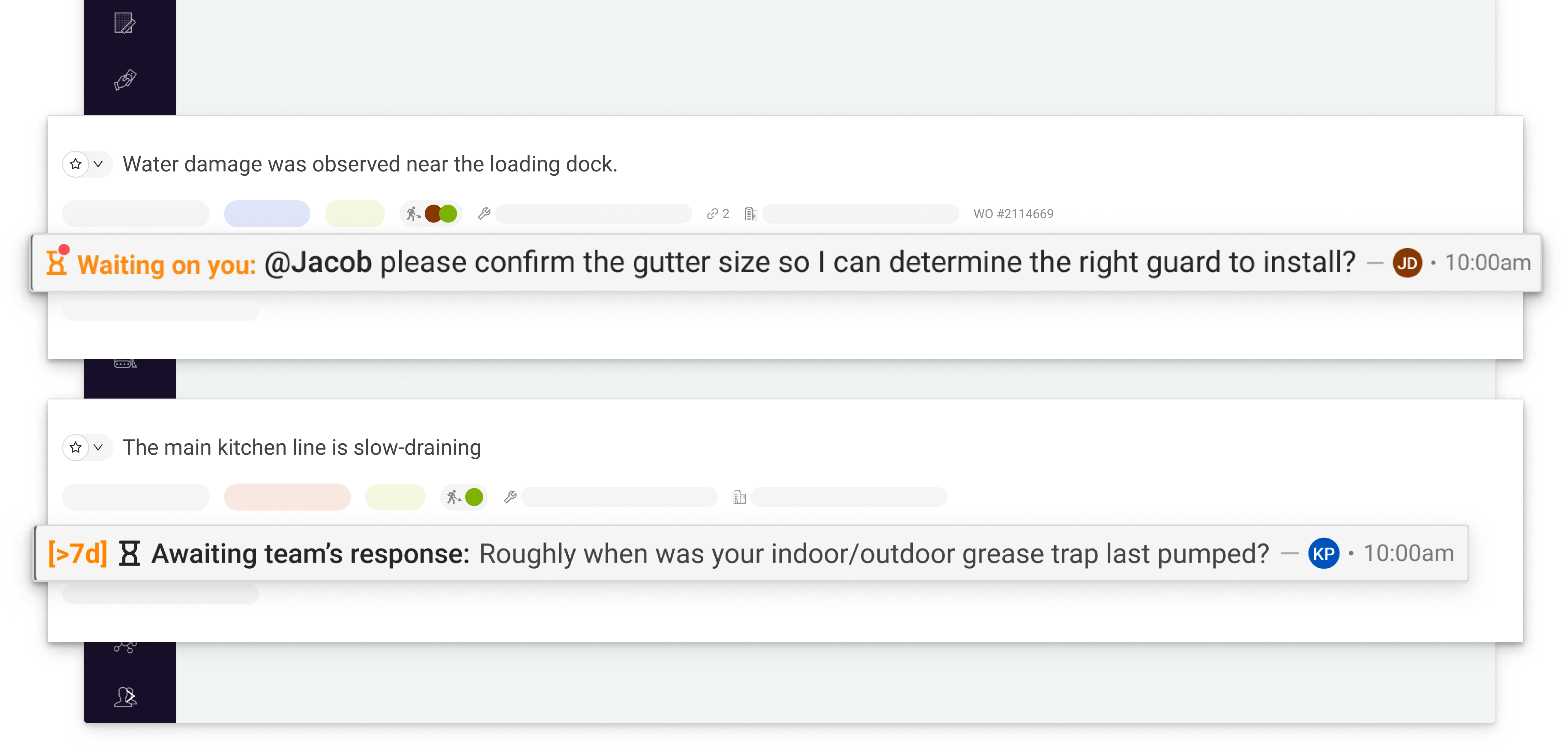 Work order notes and conversation interface